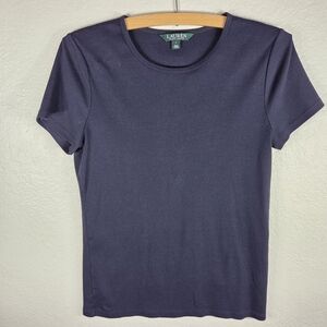 Lauren Ralph Lauren Size L Tee Top Navy Blue Short Sleeve 100% Cotton Pullover